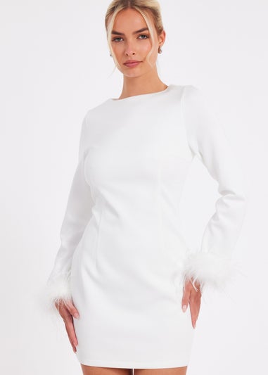 Quiz White Feather Trim Mini Dress