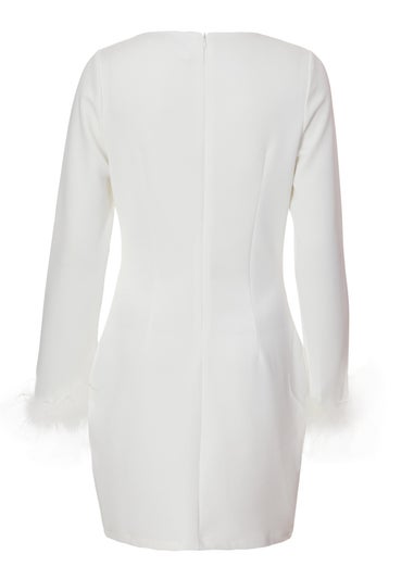 Quiz White Feather Trim Mini Dress