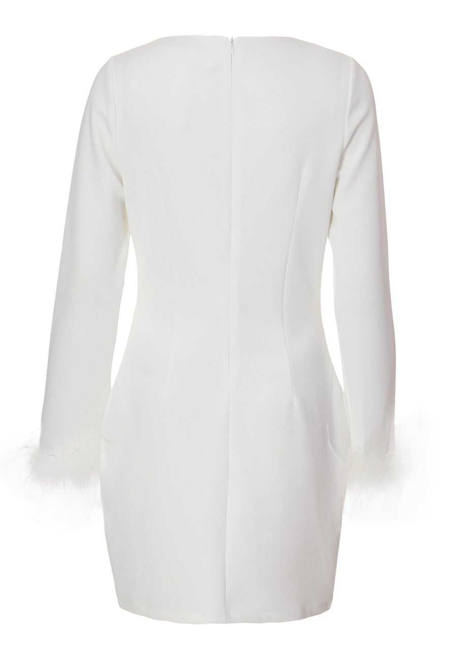 Quiz White Feather Trim Mini Dress