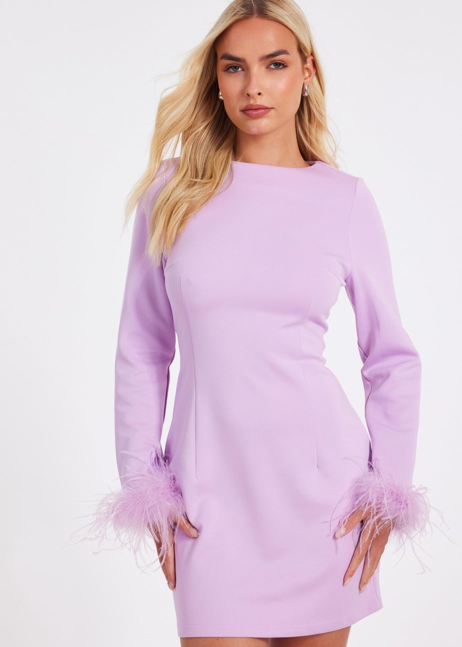 Quiz Lilac Feather Trim Mini Dress