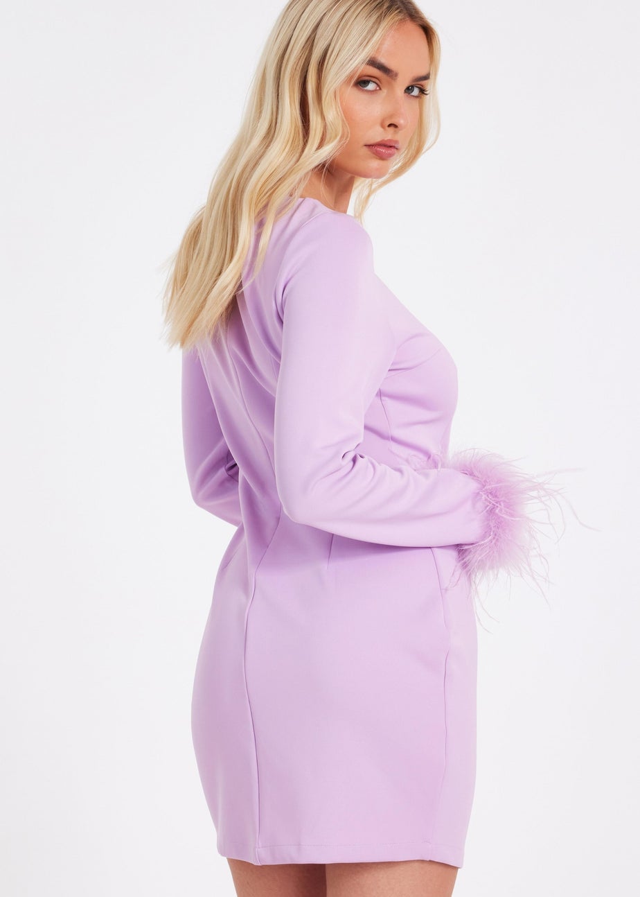 Quiz Lilac Feather Trim Mini Dress