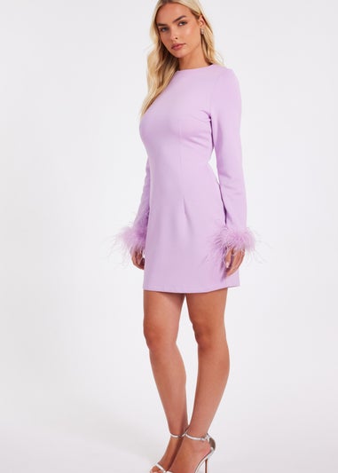Quiz Lilac Feather Trim Mini Dress
