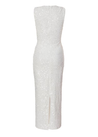 Quiz White Textured Sequin Midaxi Dress