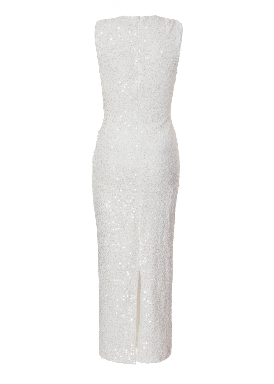 Quiz White Textured Sequin Midaxi Dress