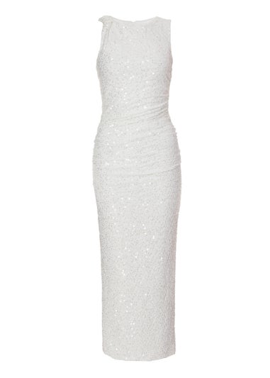 Quiz White Textured Sequin Midaxi Dress