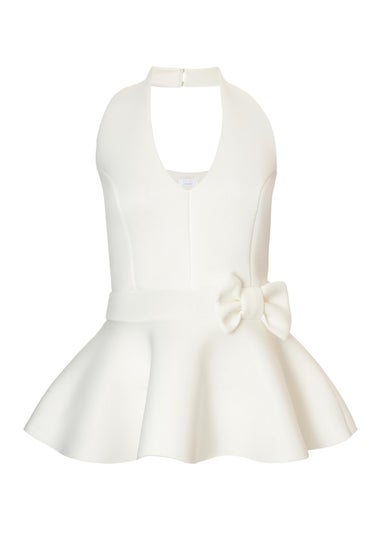 Quiz Cream Halter Neck Peplum Top