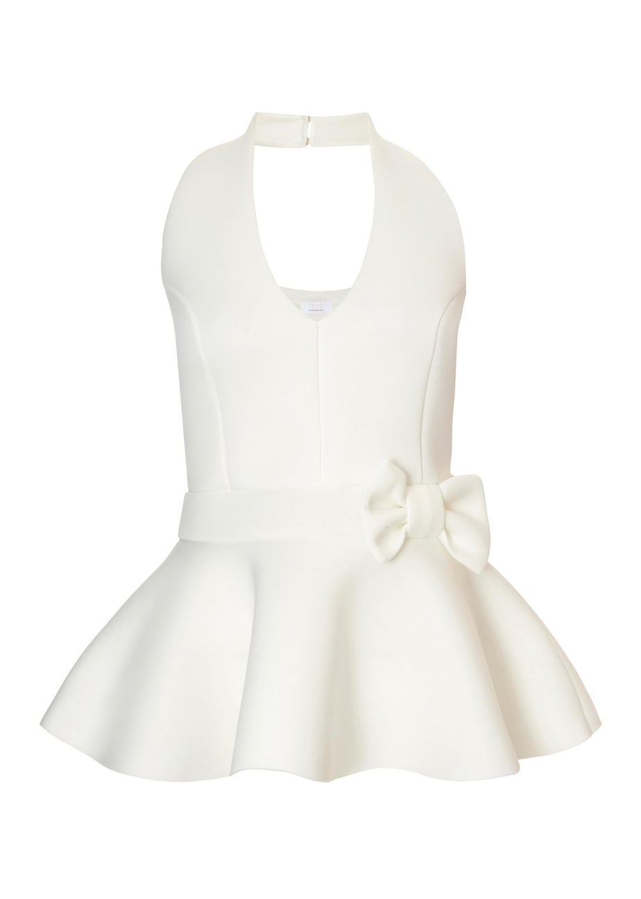 Quiz Cream Halter Neck Peplum Top
