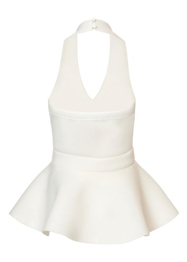 Quiz Cream Halter Neck Peplum Top