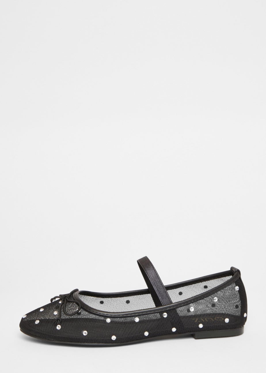 Quiz Black Mesh Diamante Bow Pumps