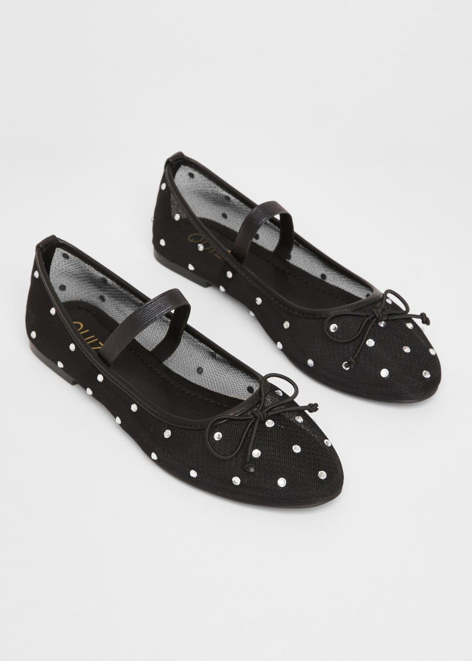Quiz Black Mesh Diamante Bow Pumps