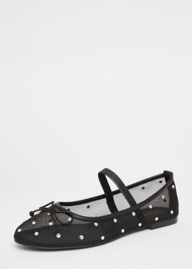 Quiz Black Mesh Diamante Bow Pumps