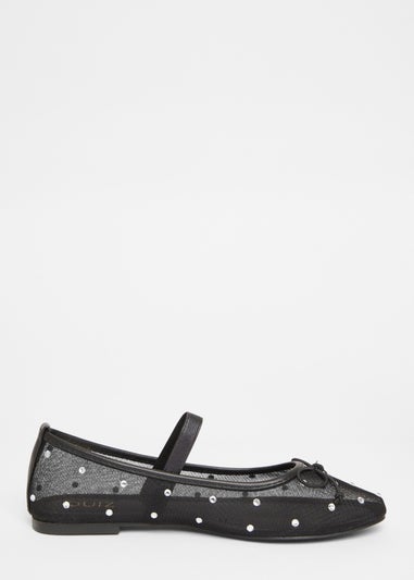 Quiz Black Mesh Diamante Bow Pumps