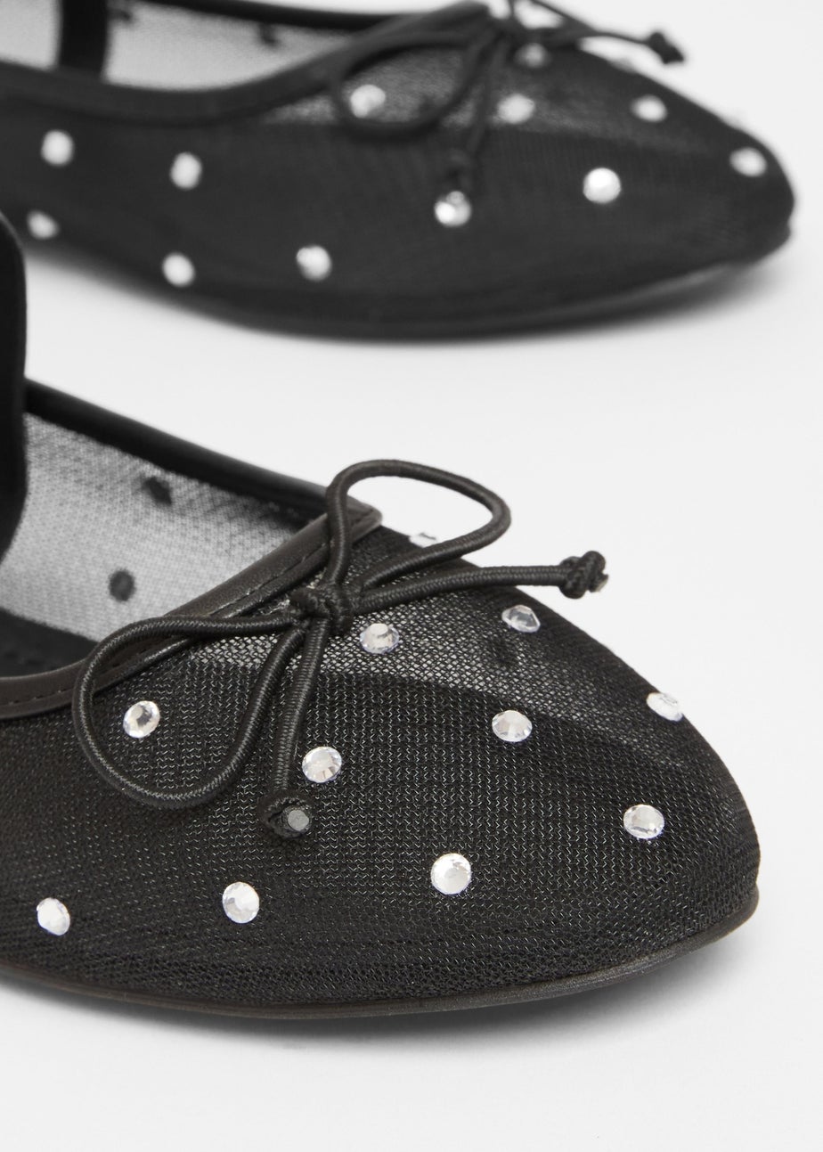 Quiz Black Mesh Diamante Bow Pumps