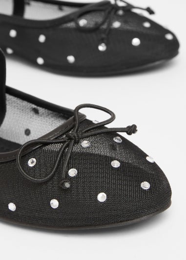 Quiz Black Mesh Diamante Bow Pumps