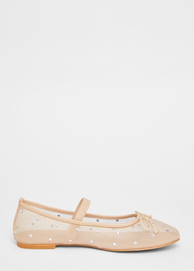 Quiz Natural Mesh Diamante Bow Pumps