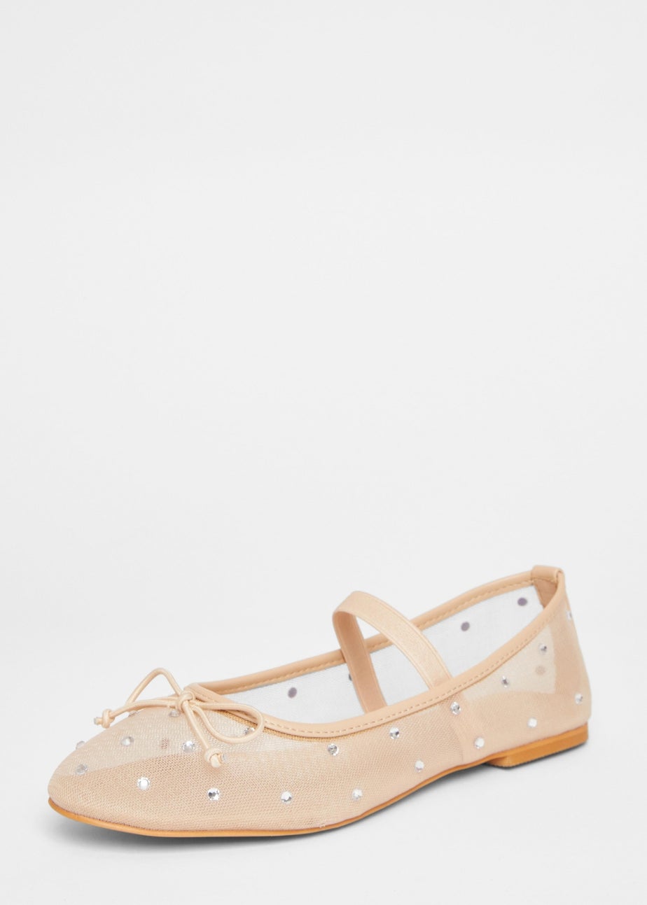 Quiz Natural Mesh Diamante Bow Pumps