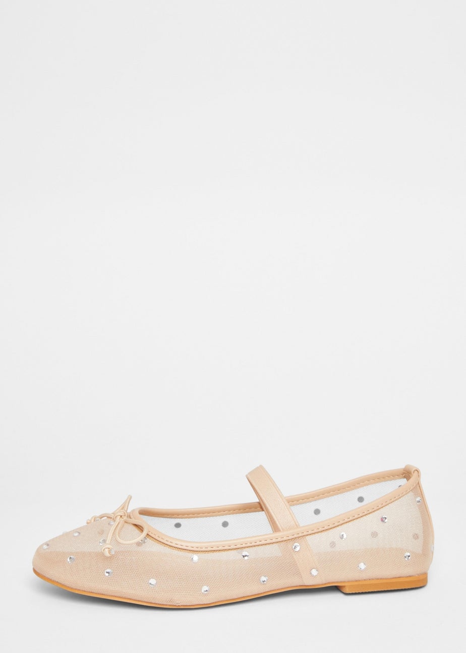 Quiz Natural Mesh Diamante Bow Pumps