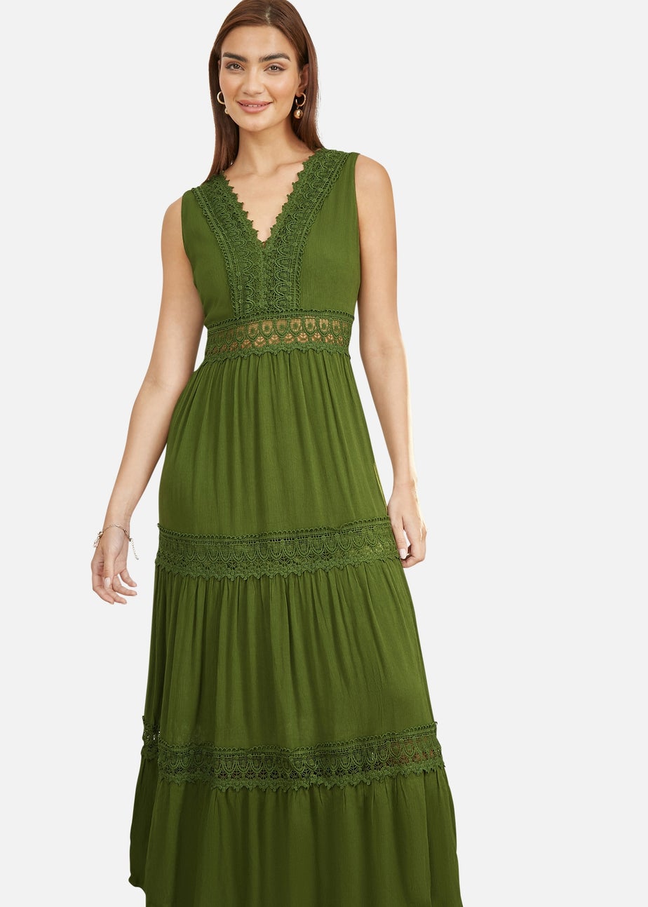 Yumi Green Lace Trim Cotton Midi Sun Dress
