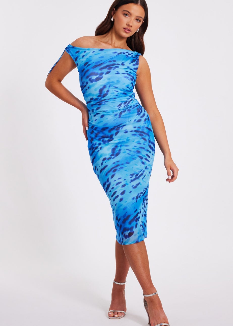 Quiz Blue Petite Mesh Animal Print Midi Dress