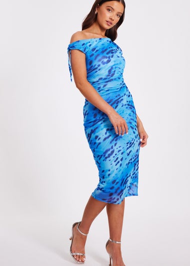Quiz Blue Petite Mesh Animal Print Midi Dress