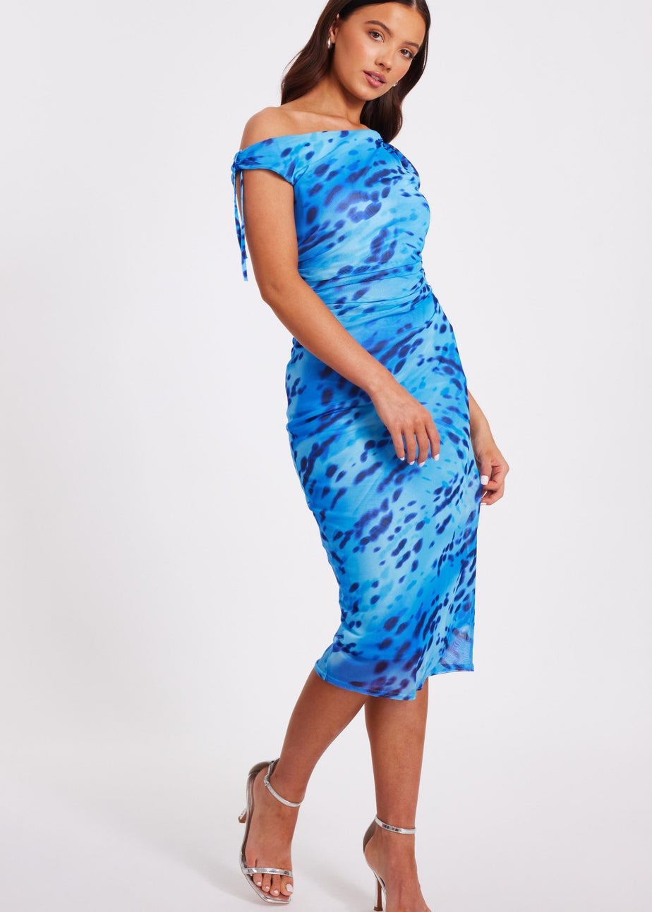 Quiz Blue Petite Mesh Animal Print Midi Dress