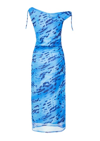 Quiz Blue Petite Mesh Animal Print Midi Dress