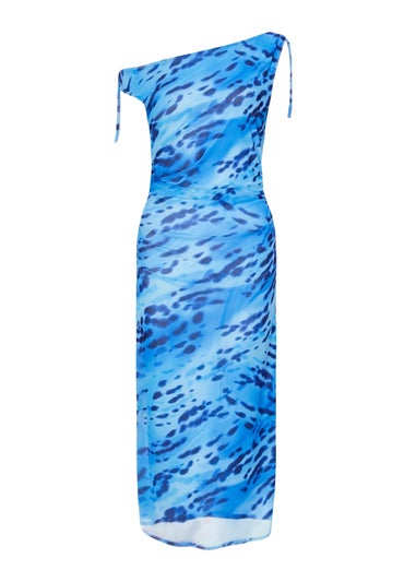 Quiz Blue Petite Mesh Animal Print Midi Dress