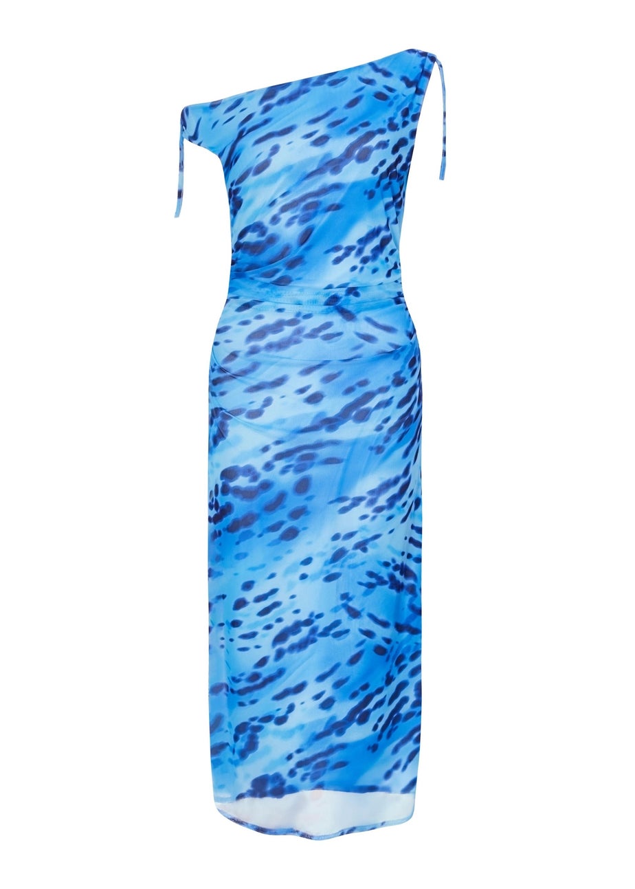 Quiz Blue Petite Mesh Animal Print Midi Dress