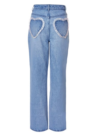 Quiz Blue Denim Ruffle Heart Jeans