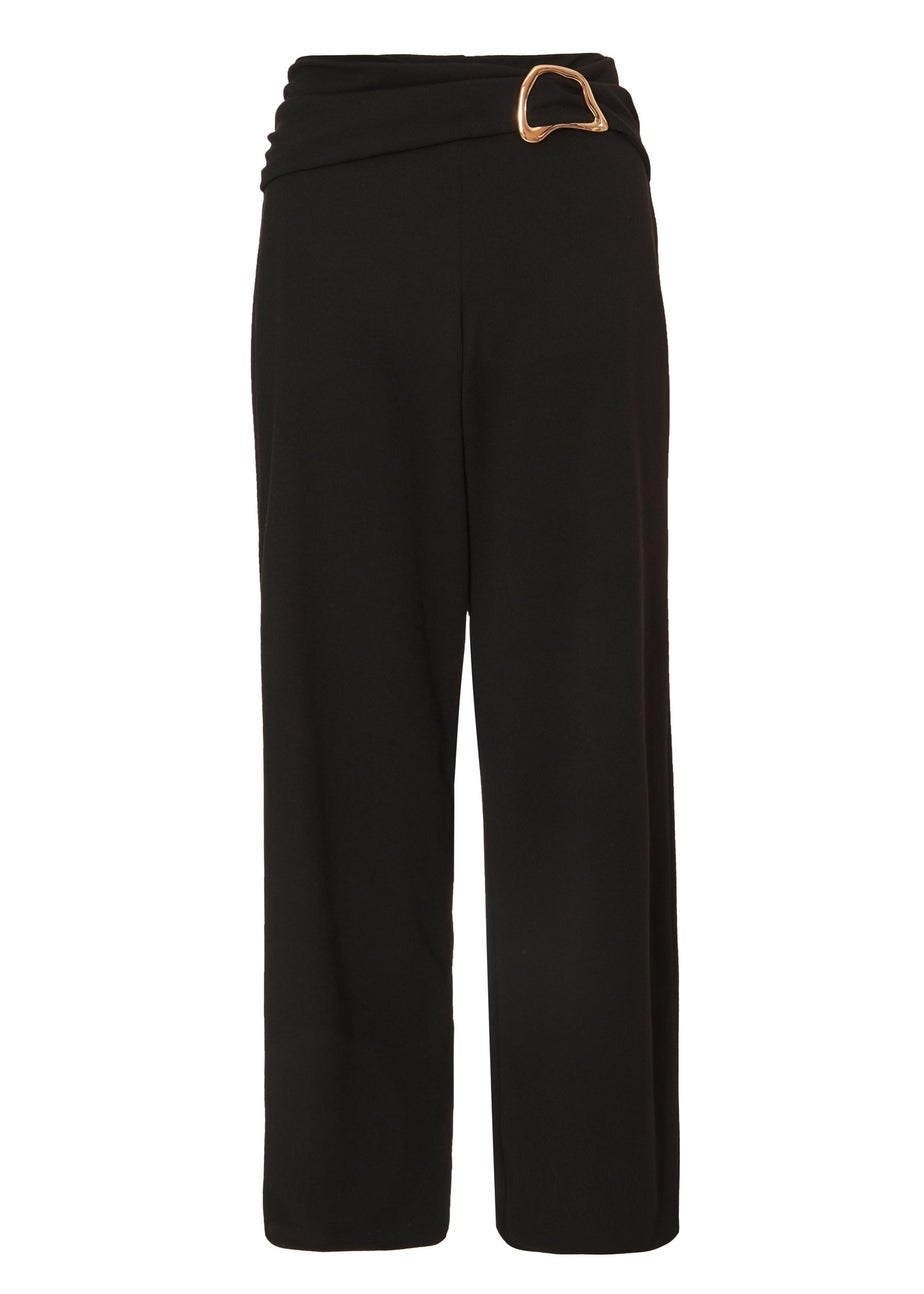 Quiz Black Petite Tie Waist Palazzo Trousers