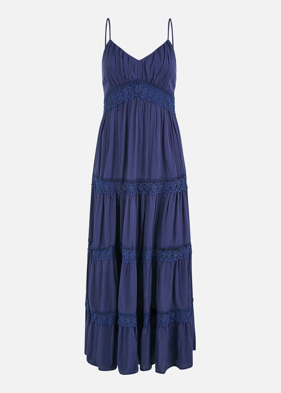 Yumi Navy Lace Tiered Strappy Maxi Dress
