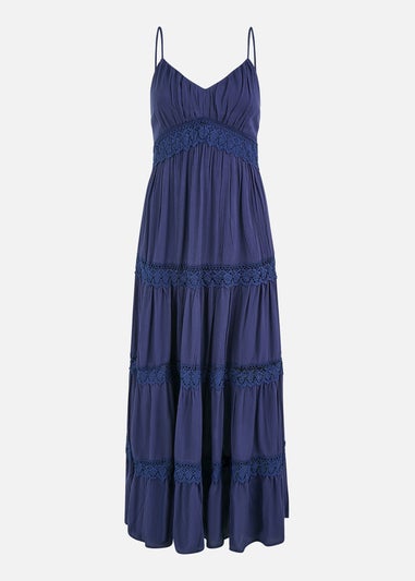 Yumi Navy Lace Tiered Strappy Maxi Dress