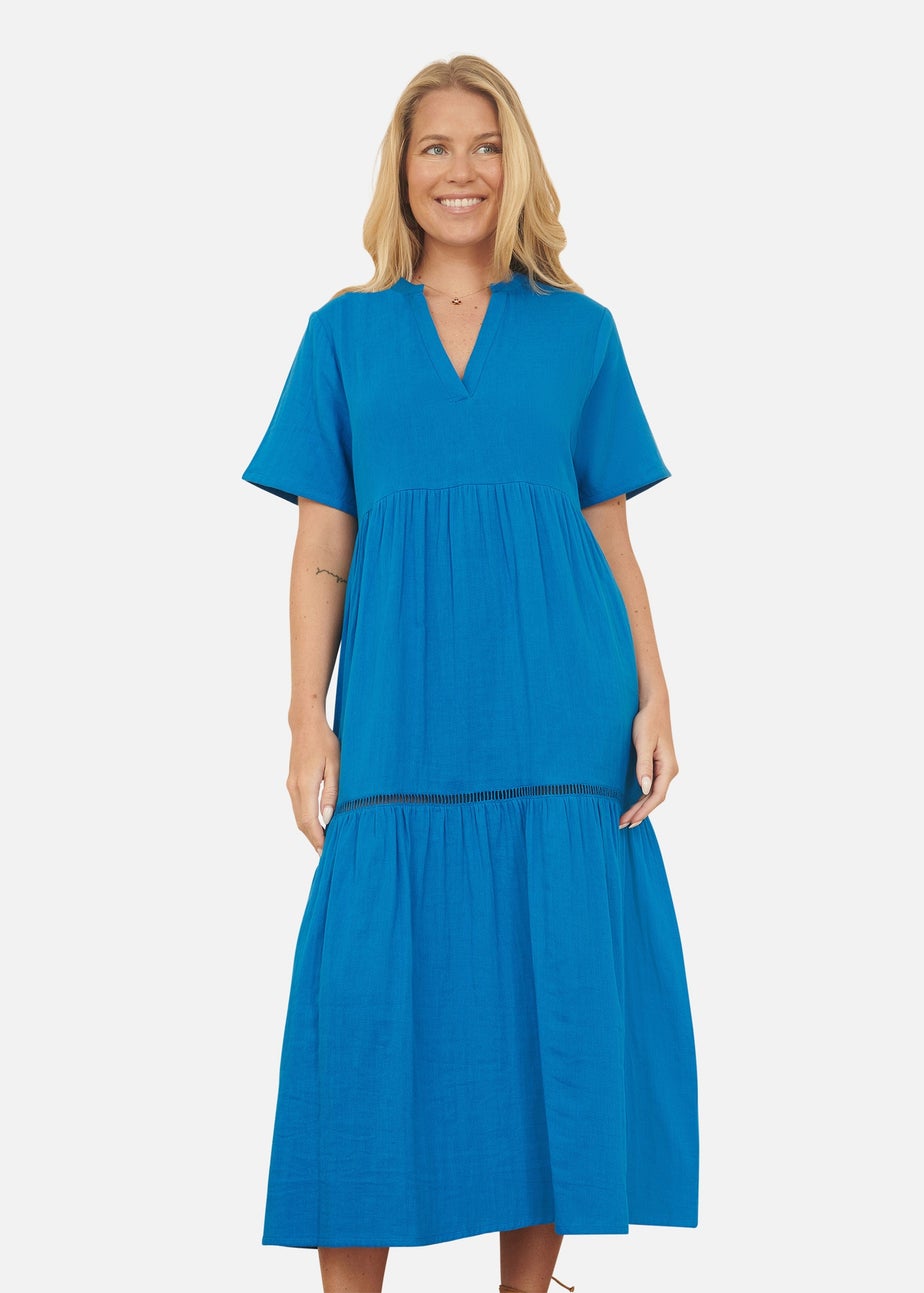 Yumi Blue Double Cotton Long Kaftan