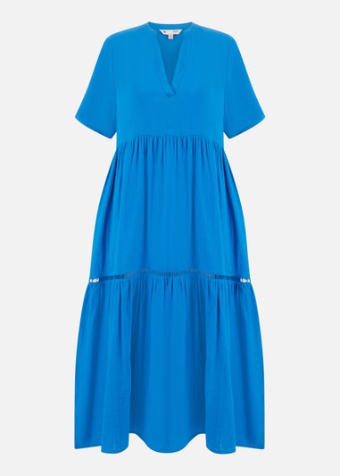 Yumi Blue Double Cotton Long Kaftan