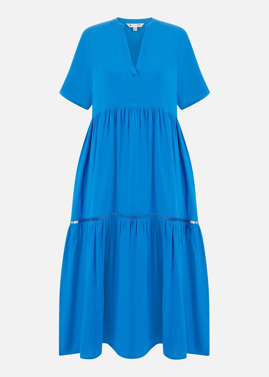 Yumi Blue Double Cotton Long Kaftan