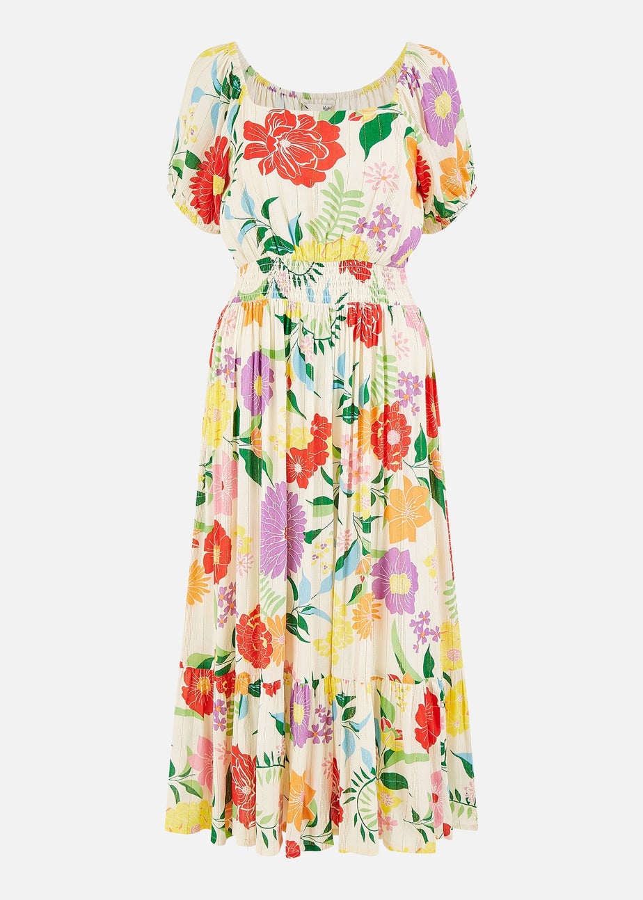 Yumi White Big Floral Midi Dress