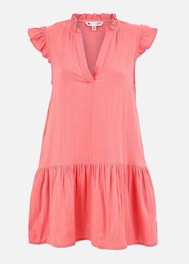 Yumi Coral Double Cotton Tunic With Frill Sleeves