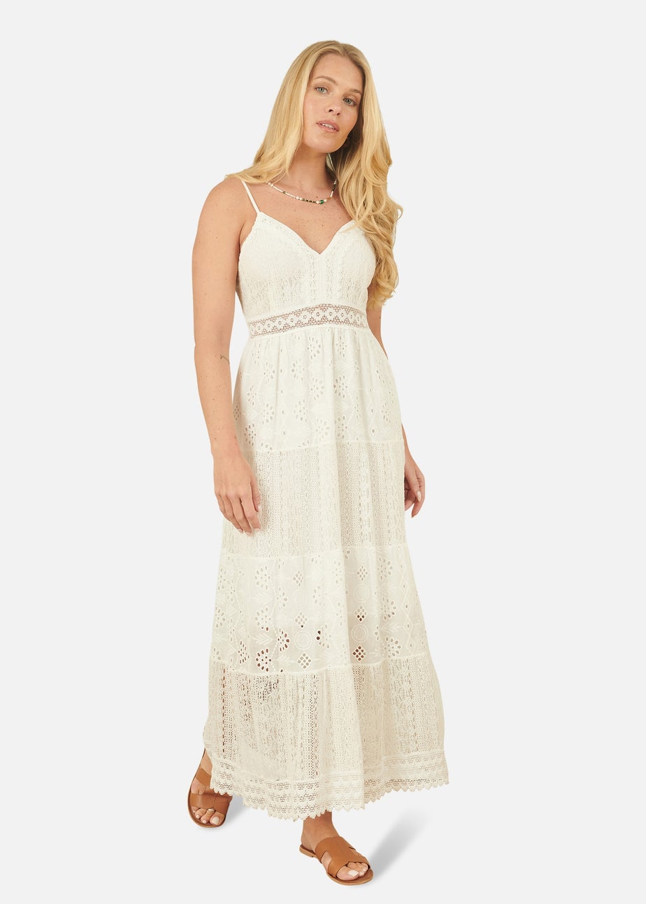 Yumi White Tiered Maxi Dress With Ruched Back
