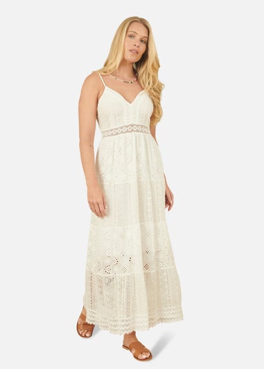 Yumi White Tiered Maxi Dress With Ruched Back