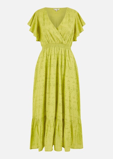 Yumi Lime Cotton Broderie Anglaise Wrap Midi Dress