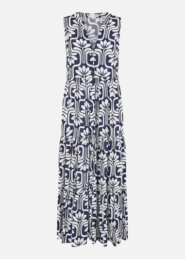 Yumi Navy Retro Print Relaxed Midi Dress