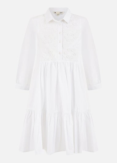 Yumi White Cotton Flower Tunic Dress