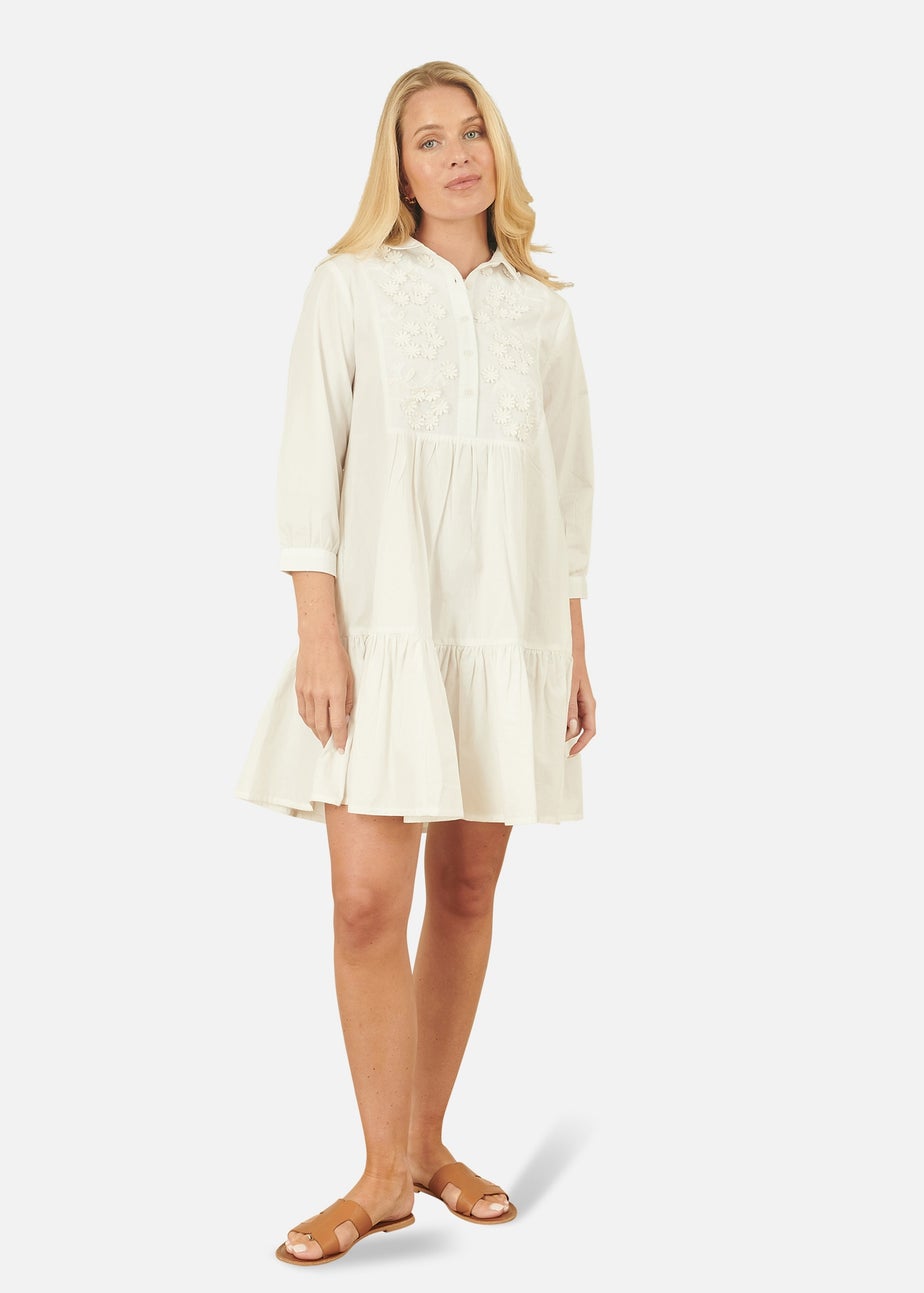 Yumi White Cotton Flower Tunic Dress