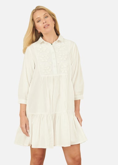 Yumi White Cotton Flower Tunic Dress