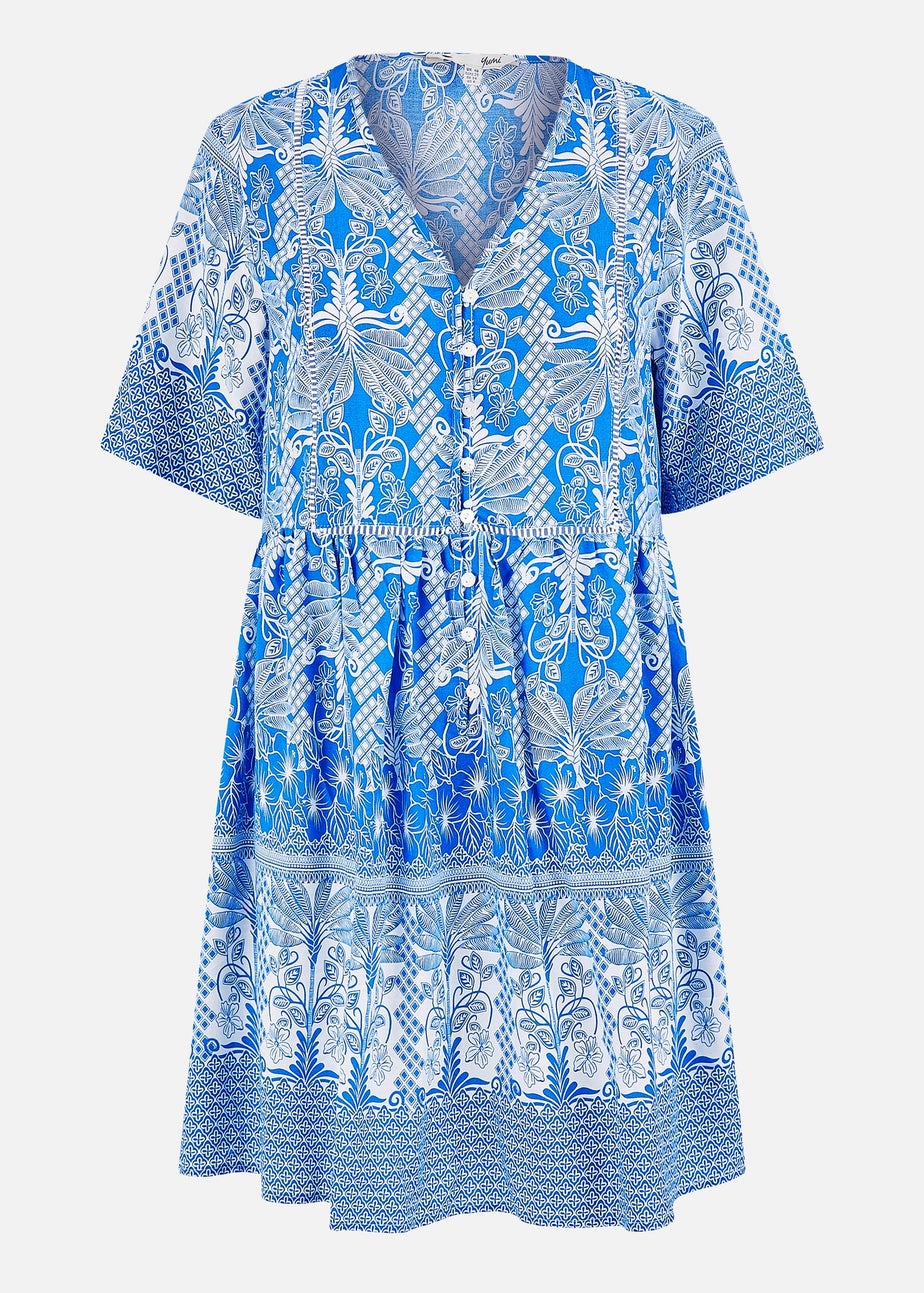 Yumi Blue Viscose Palm Relaxed Tunic