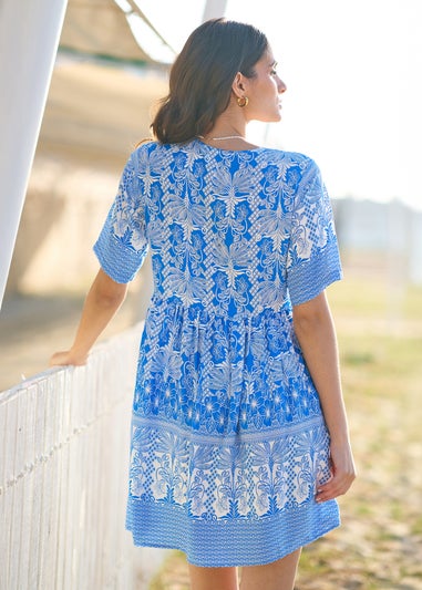 Yumi Blue Viscose Palm Relaxed Tunic