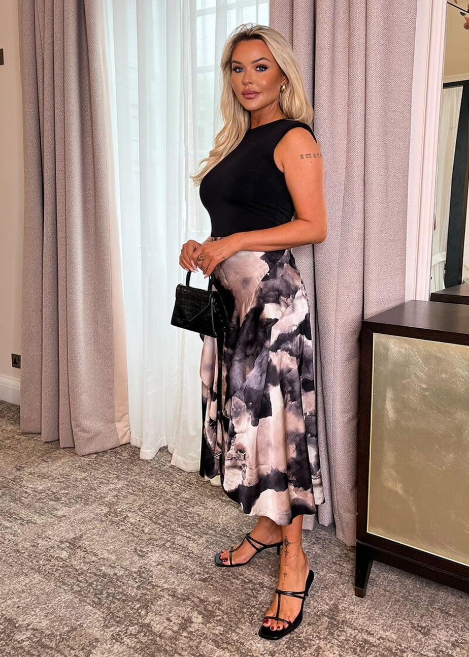 AX Paris Multi Marble Print 2 In 1 Double Frill Split Midi Dress