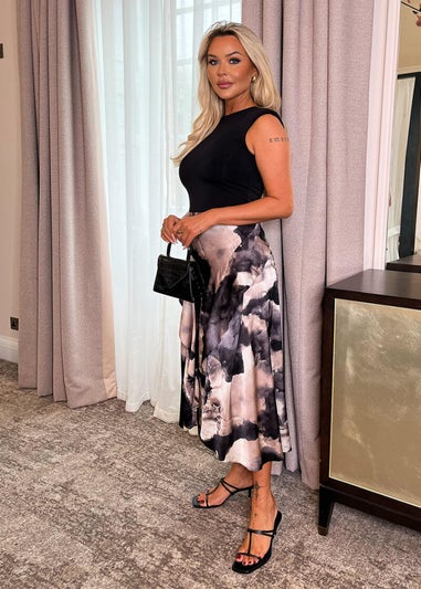 AX Paris Multi Marble Print 2 In 1 Double Frill Split Midi Dress