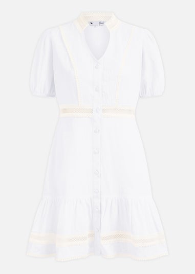 Yumi White Cotton Lace Trim Skater Shirt Dress