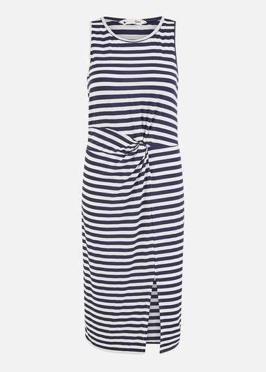 Yumi Navy Striped Jersey Ruched Midi Dress